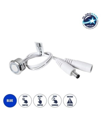 GLOBOSTAR® BUTTON 70793 Φωτιζόμενος Χωνευτός Διακόπτης Αφής On-Off & Push Dimming LED DC 12-24V 1 x 4A 96W Max IP20 Μπλε - Μ2 x Π2 x Υ1.2cm - 2 Χρόνια Εγγύηση